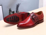 Red Mens Shoes Genuine Leather Monk Shoes ,Goodyear Sole