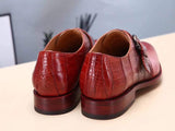 Red Mens Shoes Genuine Leather Monk Shoes ,Goodyear Sole