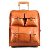 Rossie Viren Men Business Genuine Vegetable Tanned Leather Rolling Luggage Spinner Retro Wheel Business Large Capacity Suitcase Bag 22 inch Women Multifunction Trolleys Travel Bag
