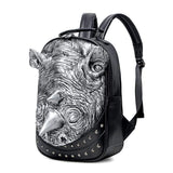 Studded 3D Rhinoceros Waterproof Backpack Unisex School Animal Pattern Bags Trendy Travel Knapsacks