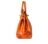 Unisex Large Vintage Vegetable Tanned Leather Padlock Tote Bag
