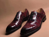Wine Red Crocodile Leather Lace Up Shoes