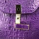 Women Crocodile Leather Top Handle Bags Purple