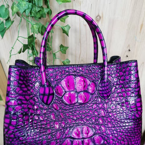 Womens  Genuine Crocodile Leather Tote Shoulder Bags Vintage Purple