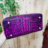 Womens  Genuine Crocodile Leather Tote Shoulder Bags Vintage Purple