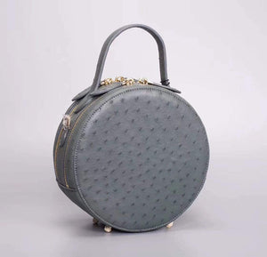 Womens Genuine Ostrich Leather Fashion Round Purse Tote Bag Crossbody Bags