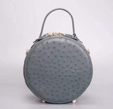 Womens Genuine Ostrich Leather Fashion Round Purse Tote Bag Crossbody Bags