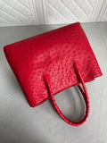 Womens Ostrich Leather Top Handle Shoulder Cross Body Bags Red